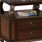 26 Brown Solid Wood Square End Table With Two Drawers And Shelf - 26' X '26' X '28