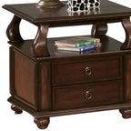 26 Brown Solid Wood Square End Table With Two Drawers And Shelf - 26' X '26' X '28