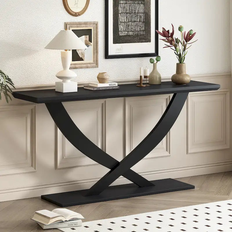 Modern Rustic Console Table with Cross-Leg Design for Living Room and Bedroom