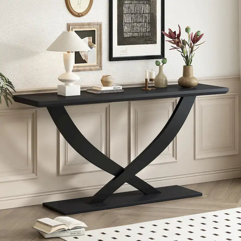 Modern Rustic Console Table with Cross-Leg Design for Living Room and Bedroom