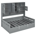 Twin Daybed with Hydraulic Lift, 3 Storage Spaces & Built-in Shelves and Cabinets