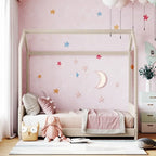 Twin Size Modern Canopy Bed with Striped Headboard & Roof Design