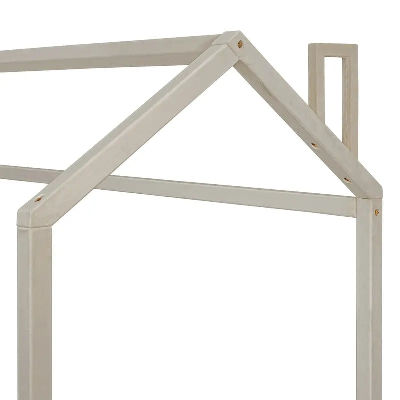 Twin Size Modern Canopy Bed with Striped Headboard & Roof Design