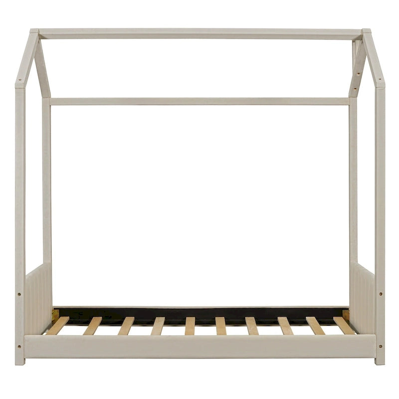 Twin Size Modern Canopy Bed with Striped Headboard & Roof Design