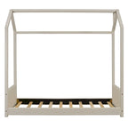 Twin Size Modern Canopy Bed with Striped Headboard & Roof Design