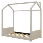 Twin Size Modern Canopy Bed with Striped Headboard & Roof Design