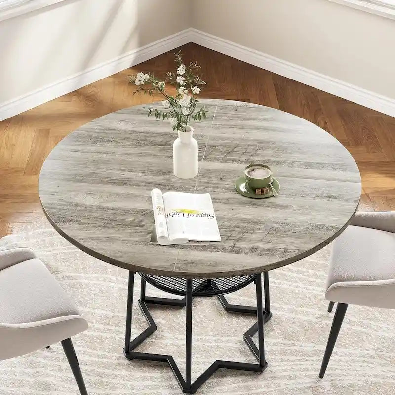 Round Kitchen Dining Table with Storage Rack