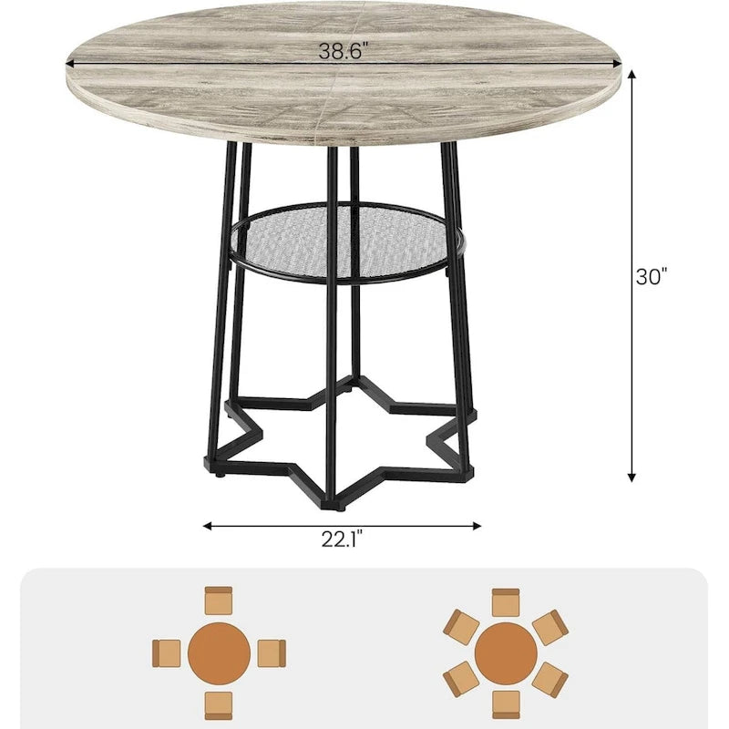 Round Kitchen Dining Table with Storage Rack