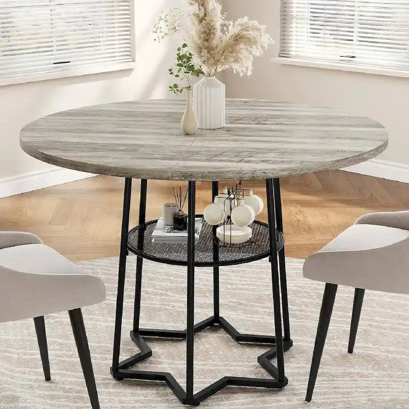 Round Kitchen Dining Table with Storage Rack