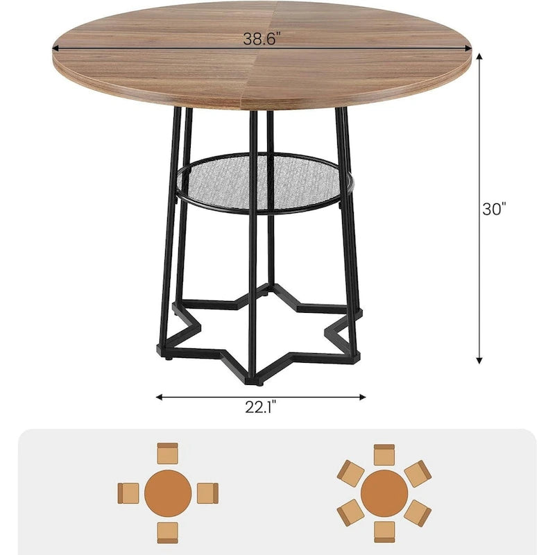 Round Kitchen Dining Table with Storage Rack