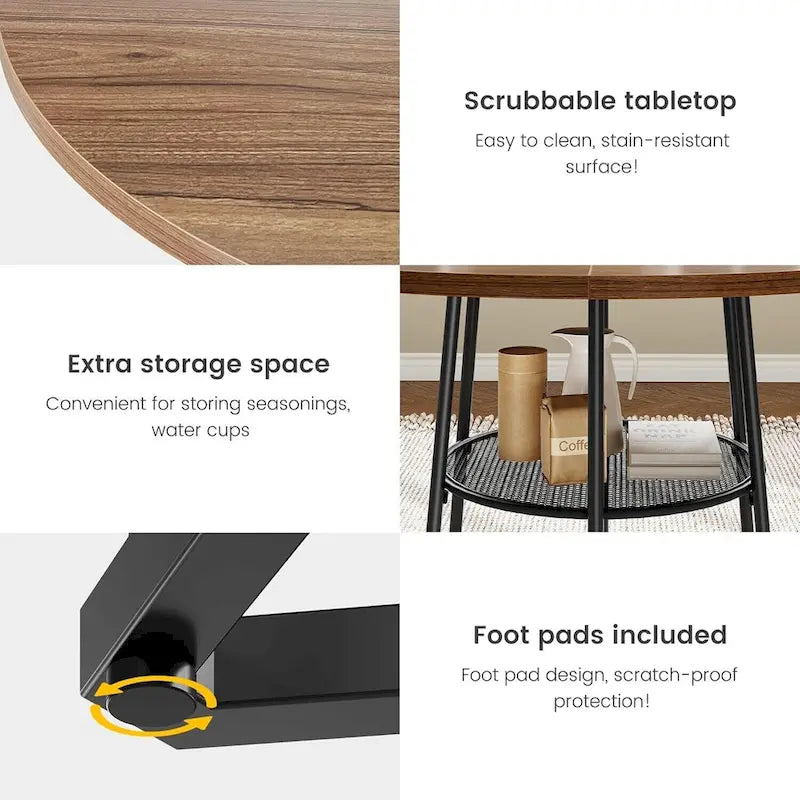 Round Kitchen Dining Table with Storage Rack