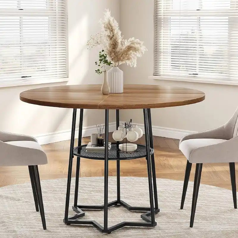 Round Kitchen Dining Table with Storage Rack
