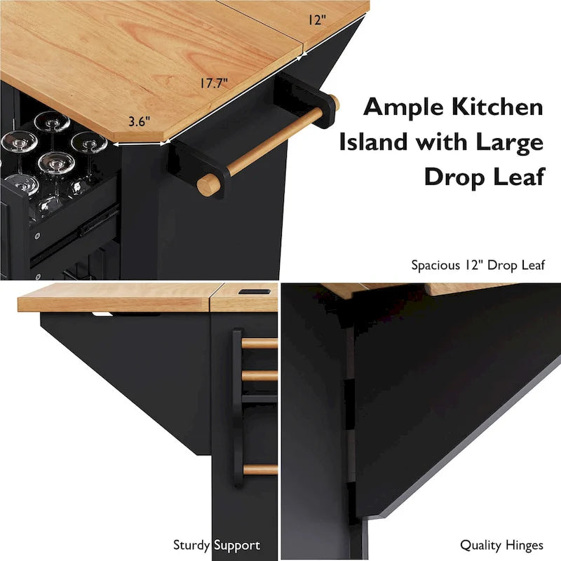 56 Kitchen Island With Drop Leaf, Rolling Kitchen Cart On Wheels, Rolling Kitchen Table with Drawers