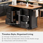 56 Kitchen Island With Drop Leaf, Rolling Kitchen Cart On Wheels, Rolling Kitchen Table with Drawers