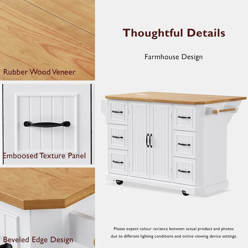 56 Kitchen Island With Drop Leaf, Rolling Kitchen Cart On Wheels, Rolling Kitchen Table with Drawers