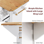 56 Kitchen Island With Drop Leaf, Rolling Kitchen Cart On Wheels, Rolling Kitchen Table with Drawers