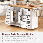 56 Kitchen Island With Drop Leaf, Rolling Kitchen Cart On Wheels, Rolling Kitchen Table with Drawers