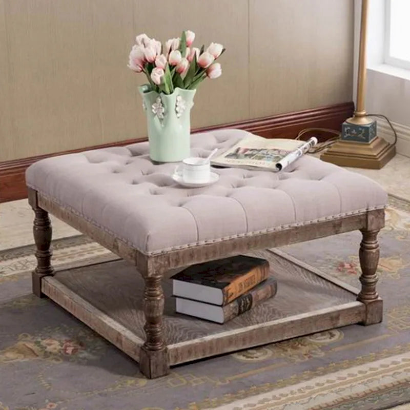 Fabric 30-inch Tufted Shelved Ottoman
