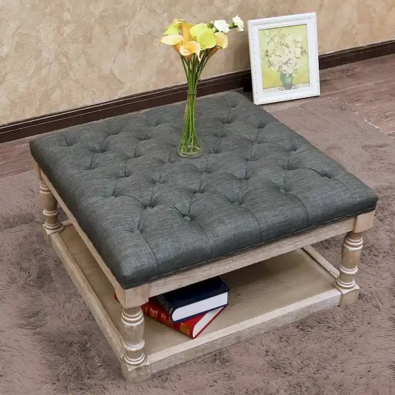Fabric 30-inch Tufted Shelved Ottoman
