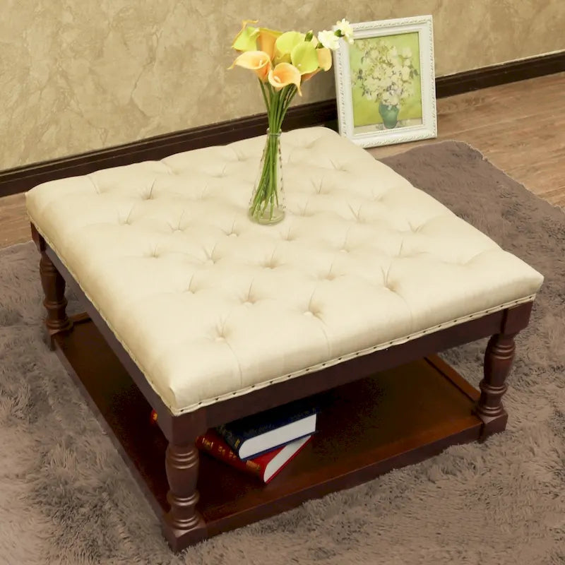Fabric 30-inch Tufted Shelved Ottoman