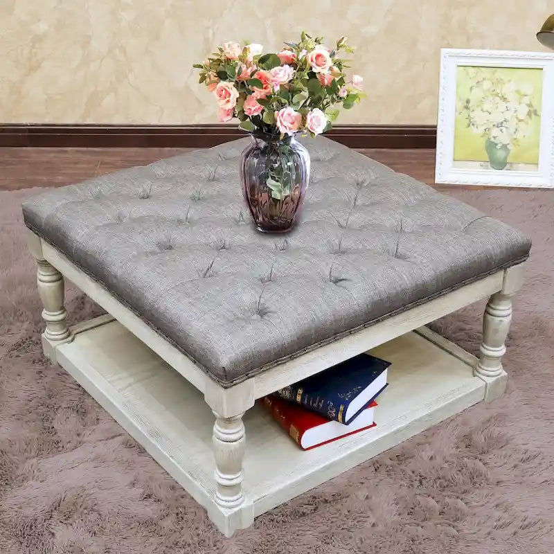 Fabric 30-inch Tufted Shelved Ottoman