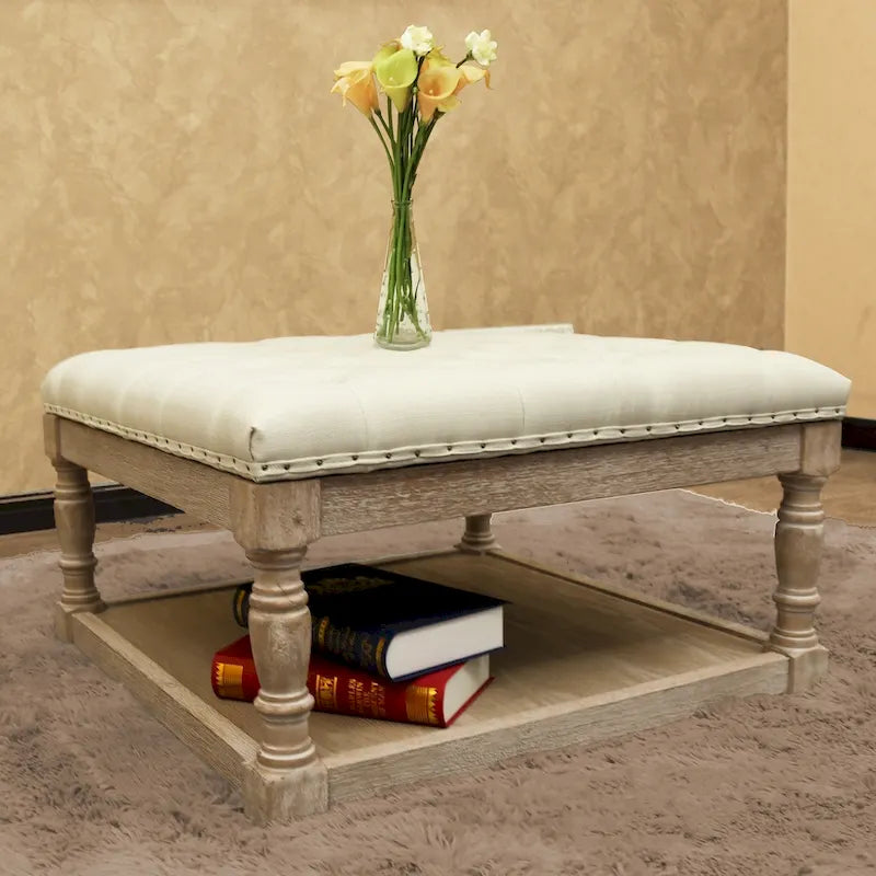 Fabric 30-inch Tufted Shelved Ottoman