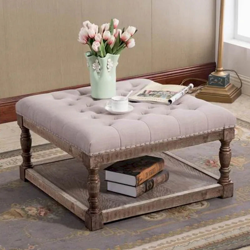 Fabric 30-inch Tufted Shelved Ottoman