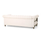 Button-down tufted three-seater sofa with wooden sofa legs