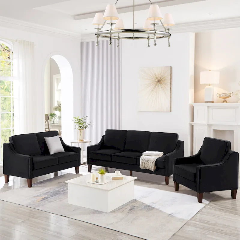 Modern Velvet Loveseat Sofa with Wooden Legs - 29.00 x 51.50 x 34.25