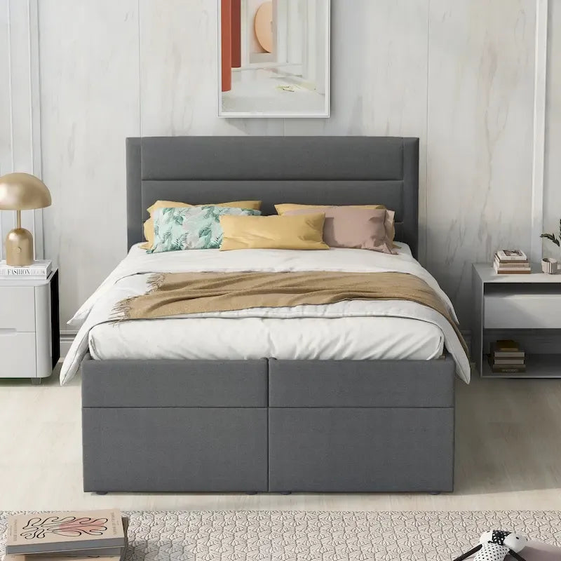 Full Size Upholstered Platform Bed with Storage Underneath