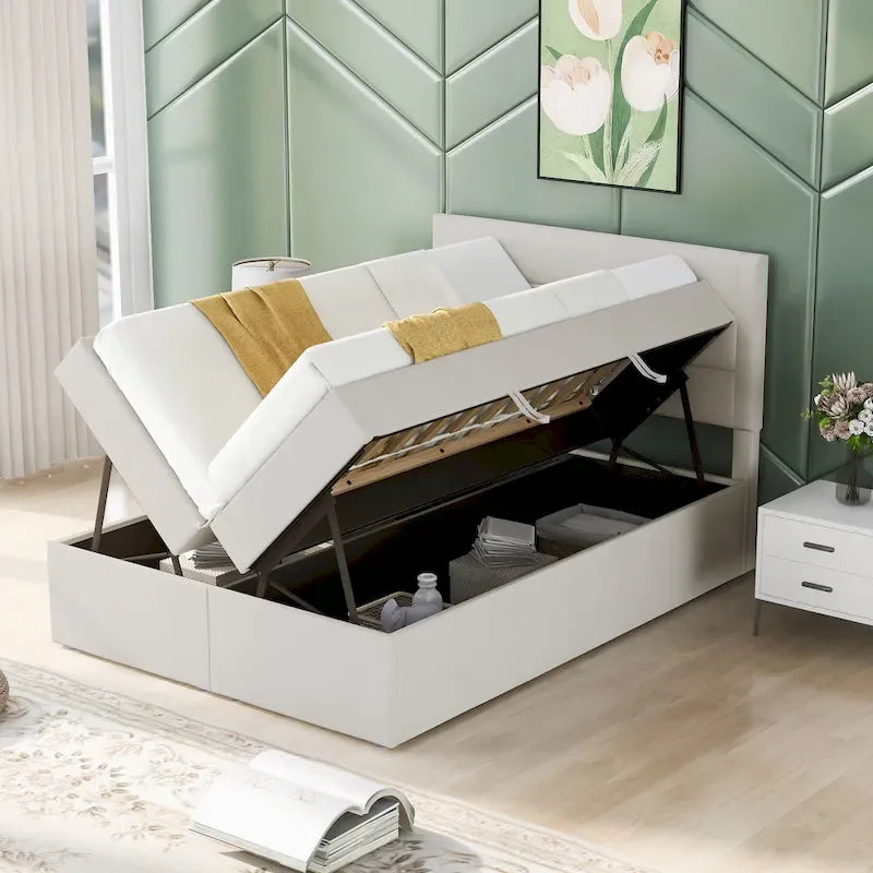 Full Size Upholstered Platform Bed with Storage Underneath