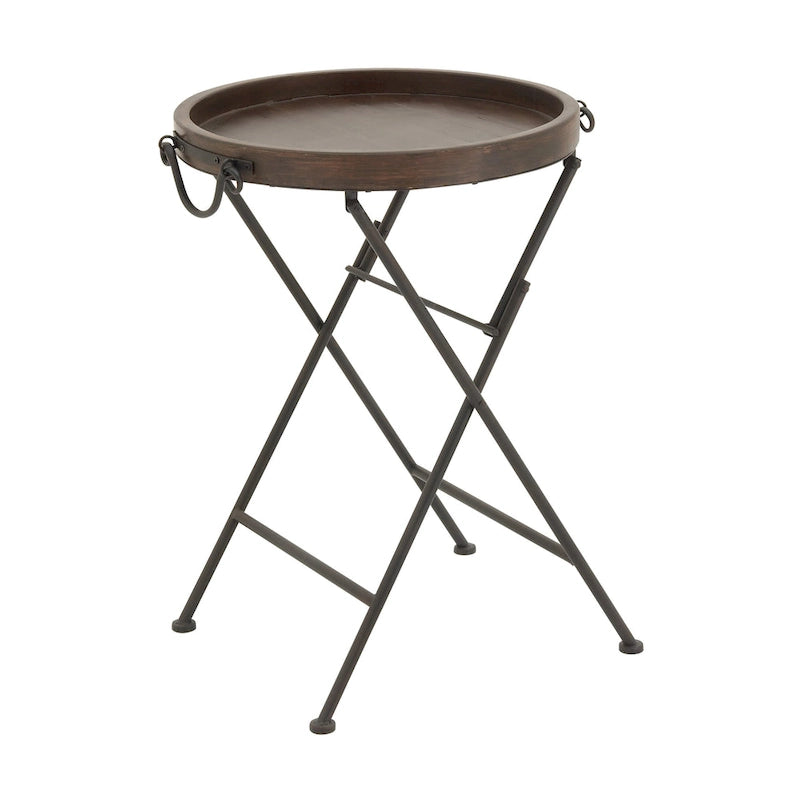 Metal Accent Table with Brown Wood Top - Black - 20W x 20L x 28H