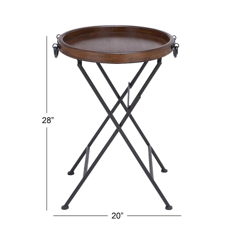 Metal Accent Table with Brown Wood Top - Black - 20W x 20L x 28H