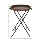 Metal Accent Table with Brown Wood Top - Black - 20W x 20L x 28H