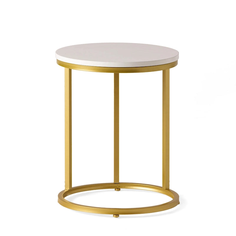 Indoor Iron and Faux Wood C Shaped End Table by