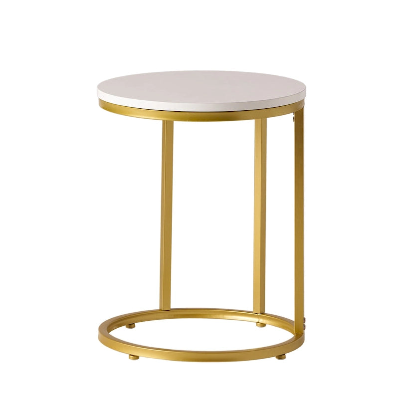 Indoor Iron and Faux Wood C Shaped End Table by