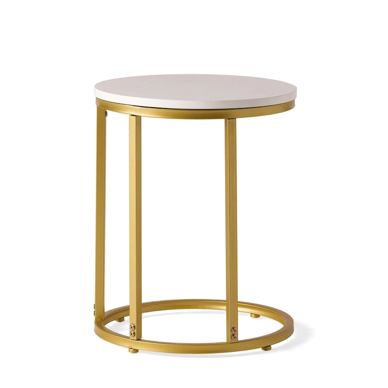 Indoor Iron and Faux Wood C Shaped End Table by