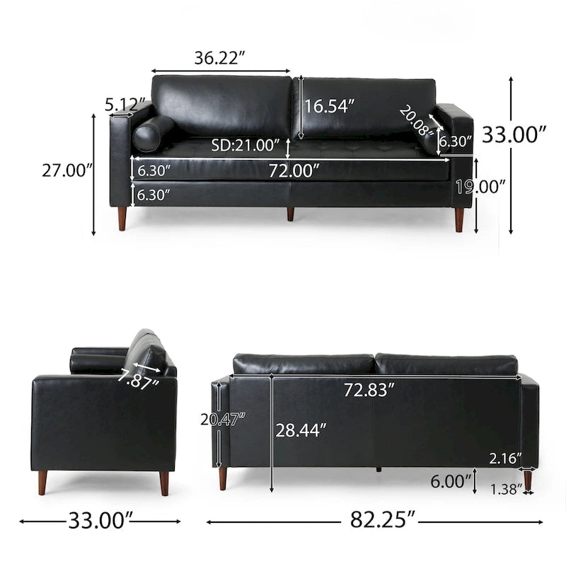 Contemporary Tufted 3 Seater Sofa by 82.25 L x 33.00 W x 33.00 H