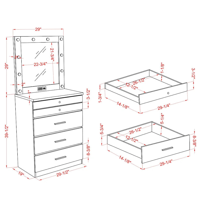 Mary Glam 5-Drawer Jewelry Armoire with Felt by