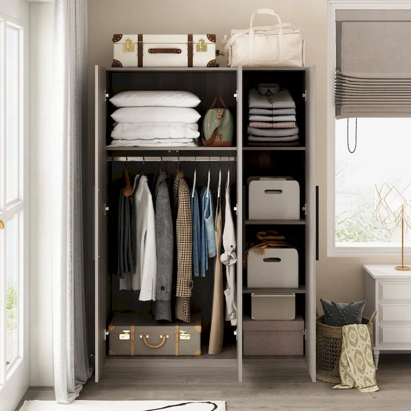 Large Wardrobe Armoire Wooden Closet with 3 Doors for Bedroom Hanging