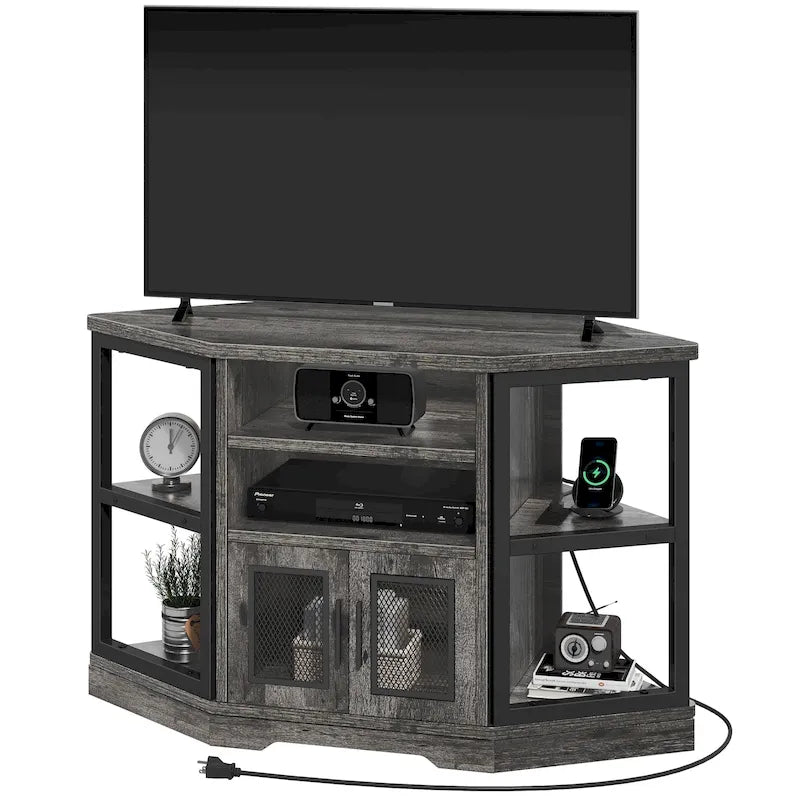 Farmhouse Corner TV Stand for TVs up to 55 Wood TV Media Console Entertainment Center