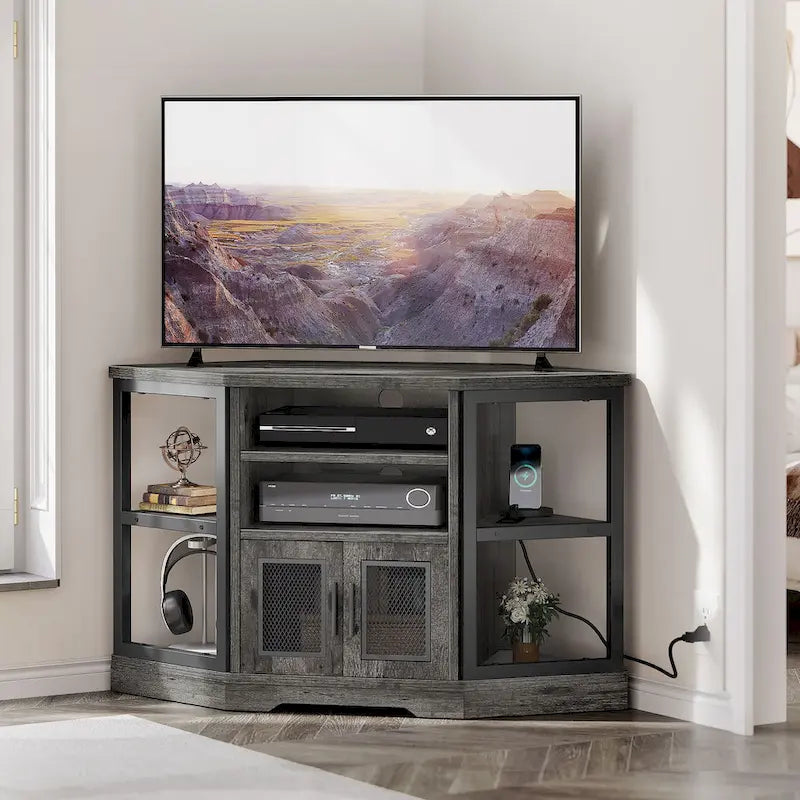 Farmhouse Corner TV Stand for TVs up to 55 Wood TV Media Console Entertainment Center
