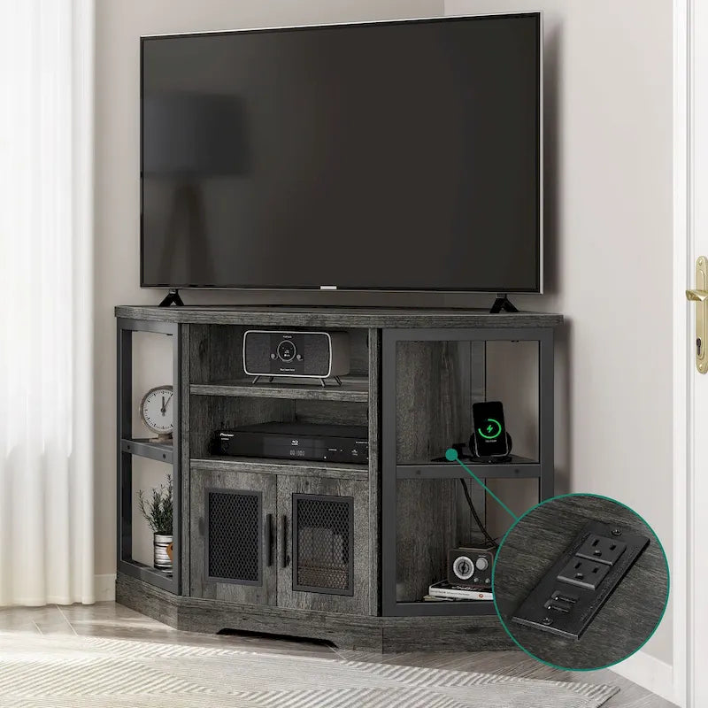 Farmhouse Corner TV Stand for TVs up to 55 Wood TV Media Console Entertainment Center
