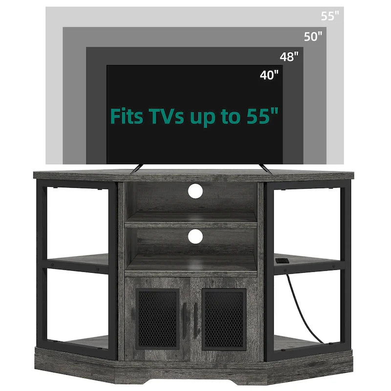 Farmhouse Corner TV Stand for TVs up to 55 Wood TV Media Console Entertainment Center