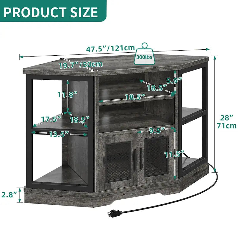 Farmhouse Corner TV Stand for TVs up to 55 Wood TV Media Console Entertainment Center