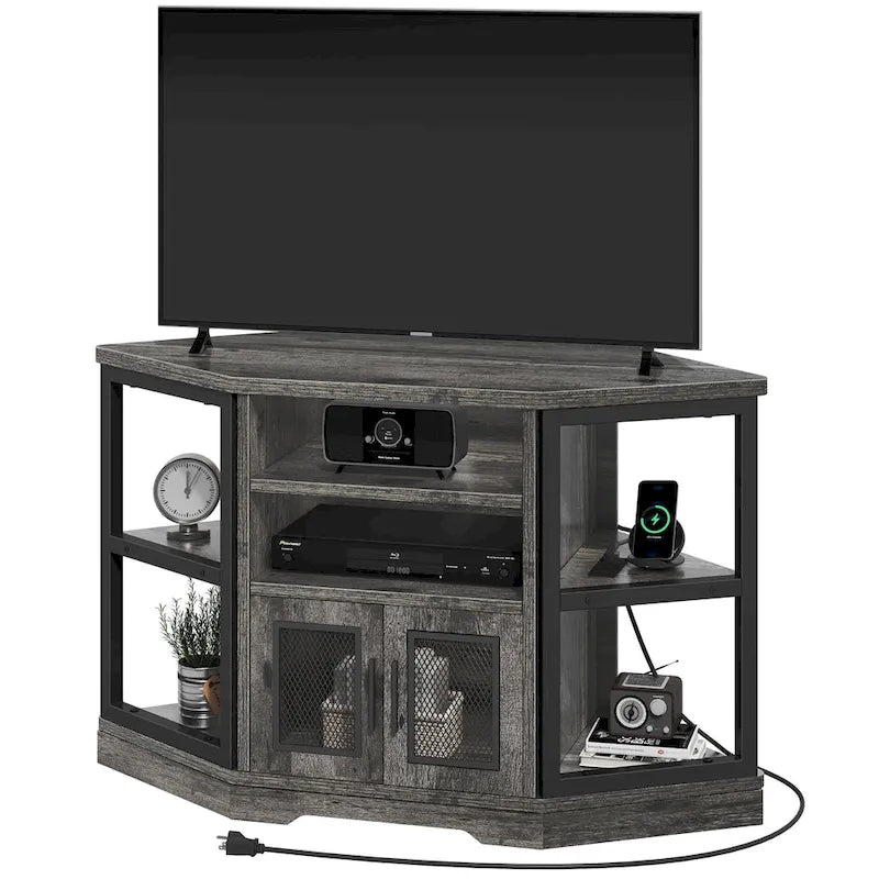 Farmhouse Corner TV Stand for TVs up to 55 Wood TV Media Console Entertainment Center