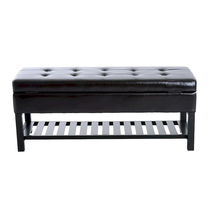 Brown Faux Leather Tufted Shoe Rack Ottoman Storage Bench