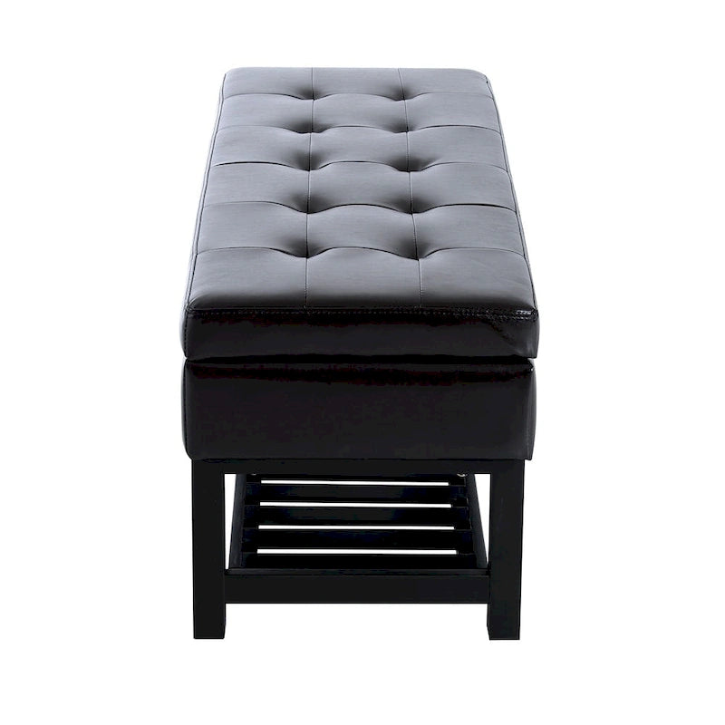 Brown Faux Leather Tufted Shoe Rack Ottoman Storage Bench