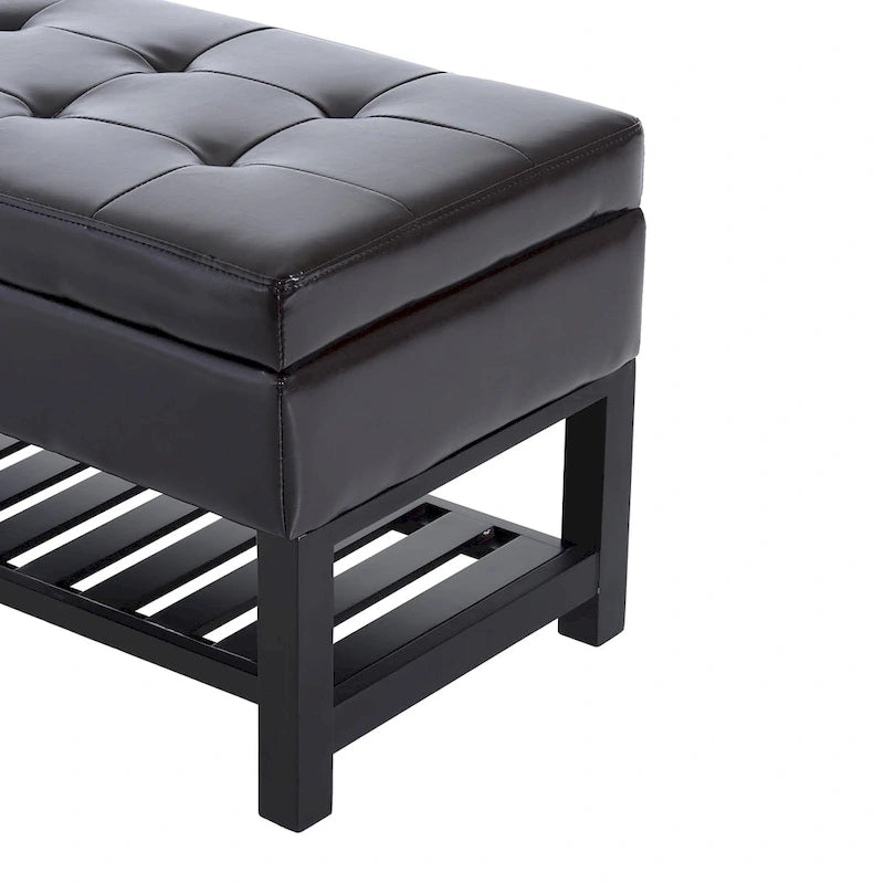 Brown Faux Leather Tufted Shoe Rack Ottoman Storage Bench