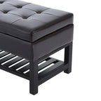 Brown Faux Leather Tufted Shoe Rack Ottoman Storage Bench